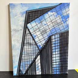 Large Contemporary Architectural Canvas Painting Modern Glass Skyscraper Wall Art