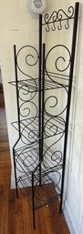 Tall Black Metal 4-Tier Baker's Rack Kitchen Storage Shelf With Scrollwork & Hooks- 57'H
