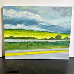 Large Contemporary Landscape Canvas Painting Scenic Fields & Dramatic Sky Wall Art