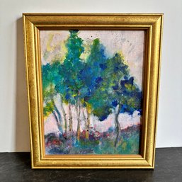 Original Abstract Landscape Oil Painting On Canvas In Gilt Frame