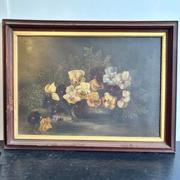 Framed Floral Still Life Oil Painting On Canvas  Pansy Bouquet