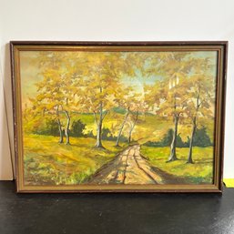Signed Milton 84 Framed Autumn Landscape Watercolor Painting  Country Road Scene