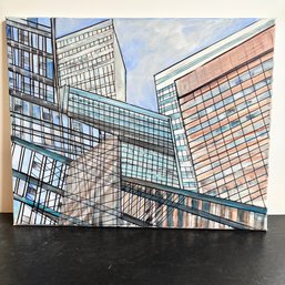 Large Contemporary Cityscape Canvas Painting Modern Urban Skyline Architectural Wall Art