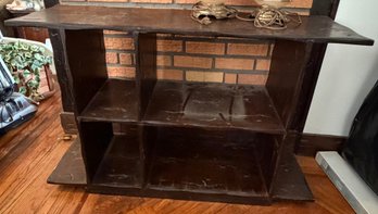 Vintage Dark Wood Open Shelf Console, Media Stand, Bookcase Storage Unit, 47'W X 30'H X 15'D