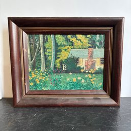 Frank Kinkeli Framed Landscape Painting Cottage Garden Woodland Scene