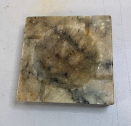 Vintage Square Stone Ashtray, Heavy Veined Decorative Smoking Accessory