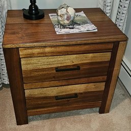 Modern Rustic 2-Drawer Nightstand - Two-Tone Wood Grain Finish & Black Hardware