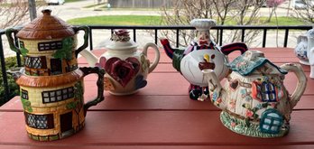 Vintage Ceramic Teapot Lot  Cottage House, Chef & Heart Designs (3 Pieces)