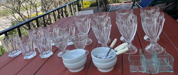 Vintage Dessert Glassware Set- 28 Pc Parfait Cups, Tumblers, Bowls & Spoons