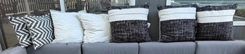 Lot Of 7 Black, White & Gray Decorative Throw Pillows - Geometric & Textured Designs
