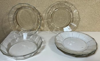 Set Of 6 Bormioli Rocco Italy Octagonal Glass Plates  Clear Pressed Glass
