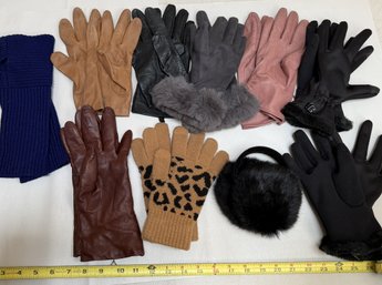Women's Winter Glove & Cold Weather Accessories Lot- Leather Look, Faux Fur, Knit & Earmuffs
