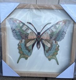 Two's Company Framed Butterfly Collage Wall Art - Coastal Map Design Decor, 16' X 16'