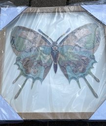Two's Company Framed Butterfly Collage Wall Art - Coastal Map Design Decor, 16' X 16'