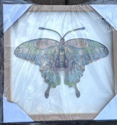 Two's Company Framed Butterfly Collage Wall Art - Coastal Map Design Decor, 16' X 16'