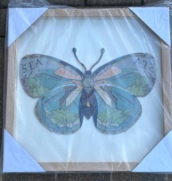 Two's Company Framed Butterfly Collage Wall Art - Coastal Map Design Decor, 16' X 16'
