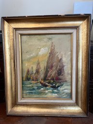 Framed Original Seascape Oil Painting, Sailboats At Sea Signed Artwork