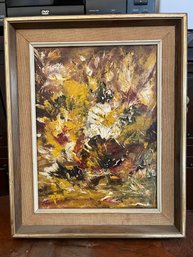 Framed Abstract Floral Oil Painting, Textured Impasto Canvas Art