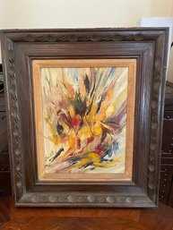 Signed Abstract Expressionist Painting In Carved Wood Frame