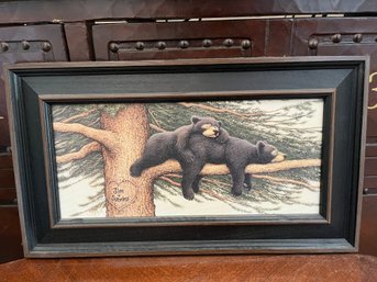 Jim Sabrina Black Bear Cubs Framed Wildlife Print