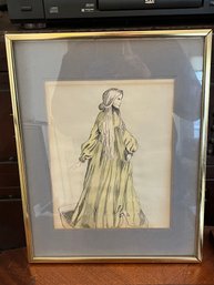 Framed Fashion Illustration Of Woman In Flowing Gown