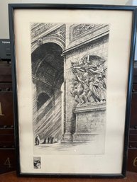 Signed Architectural Etching Of Arc De Triomphe Relief Sculpture By Le Sauterque