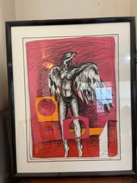 Signed Limited Edition Abstract Figurative Lithograph With Winged Figure 117/275