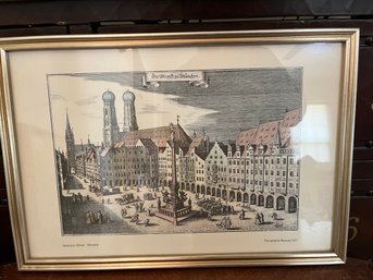 Framed Matthus Merian Munich Market Square Print, Topographia Bavariae 1657