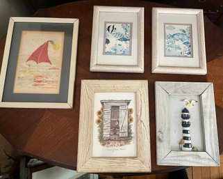 Lot Of 5 Framed Wall Art Pieces- Sunny Side Down By Martha Hinson, Fish Prints & Lighthouse Decor