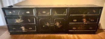 Vintage 3 Piece Black Lacquer Asian-Inspired Dresser Cabinet