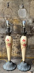 Pair Of Decorative Floral Table Lamps- Approx. 30 Tall