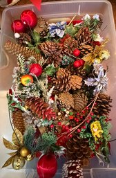 Vintage Christmas Decoration Lot – Pinecones, Poinsettias, Ornaments, Greenery, Bows & Nativity Figures