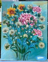 Original Floral Oil Painting By Antoine M. Solounias Colorful Bouquet Still Life