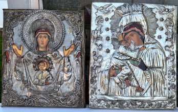 Pair Of Original Metal Religious Icons By Antoine M. Solounias