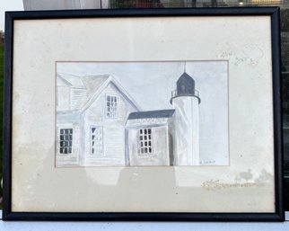 Roseleen Savage Framed Lighthouse Coastal Watercolor Painting