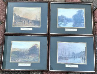 Set Of 4 Framed Prints Vintage Landscape & Harbor Art After Turner And George Vicat Cole