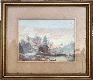 Harriette Bowdoin Framed Winter River Landscape Print W/ Broken Glass