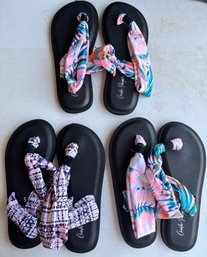 Lot Of 3 Giftcraft Knotted Strap Sandals  2 Small, 1 Large Tropical Print Slide Sandals NWT