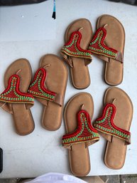 Lot Of 3 Handmade Indian Leather Beaded Sandals- Sizes 39, 40 & 41 Colorful Boho Flip Flops