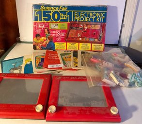 Science Fair 150-In-1 Electronic Project Kit, Etch A Sketch Screens, Books & Toy Lot