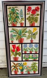 Large Framed Needlepoint Botanical Wall Art  Potted Houseplants And Flowers
