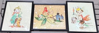 Lot Of 3 Framed Vintage Childrens Fairy Tale Prints