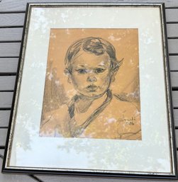 Framed Child Portrait Drawing Signed Sandi 1976