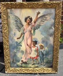 Vintage Mid-Century Cecil Golding 'God's Angels Are Everywhere' Framed Lithograph Print 27.5' X 22'