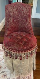 Victorian Style Tufted Upholstered Vanity Slipper Chair With Paisley Fabric & Tassel Skirt