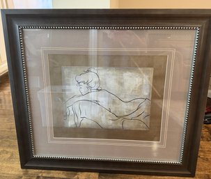 Framed Reclining Woman Figurative Line Art, Metallic Silver Accent- Made In Canada- 32' X 28'
