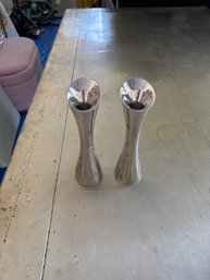 Pair Of Contemporary Chrome Metal Candlestick Holders Modern Taper Candle Holders