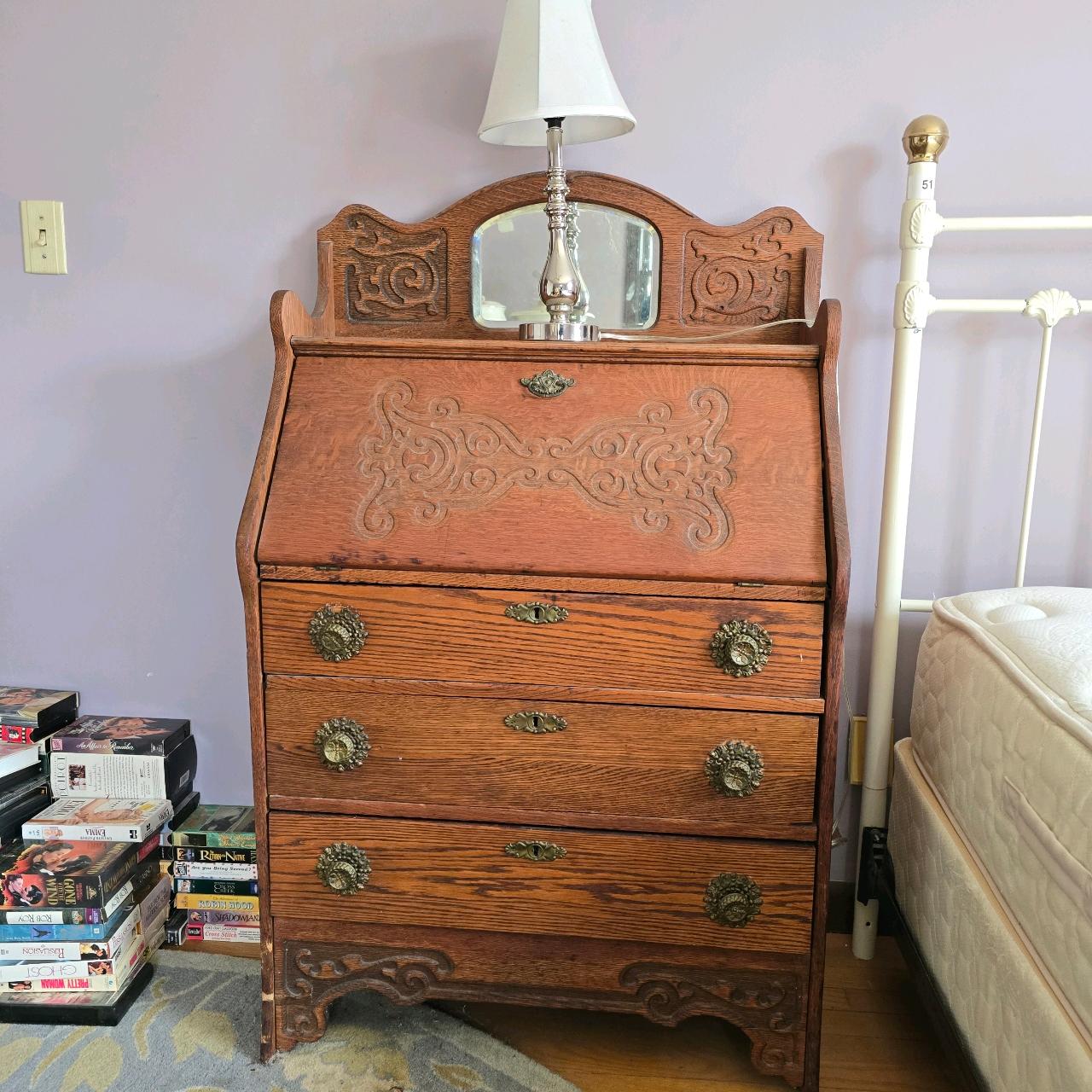 Vintage Oak Drop Front Secretary Desk (BR1) #129694 | Auctionninja.com
