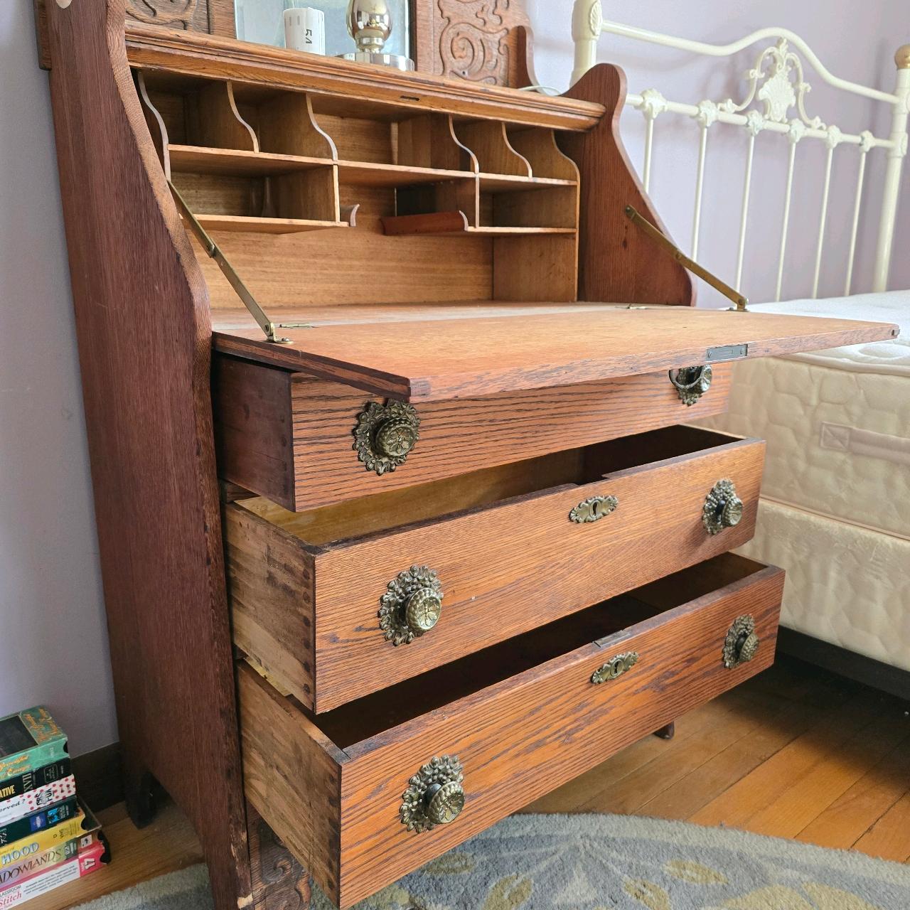 Vintage Oak Drop Front Secretary Desk (BR1) #129694 | Auctionninja.com