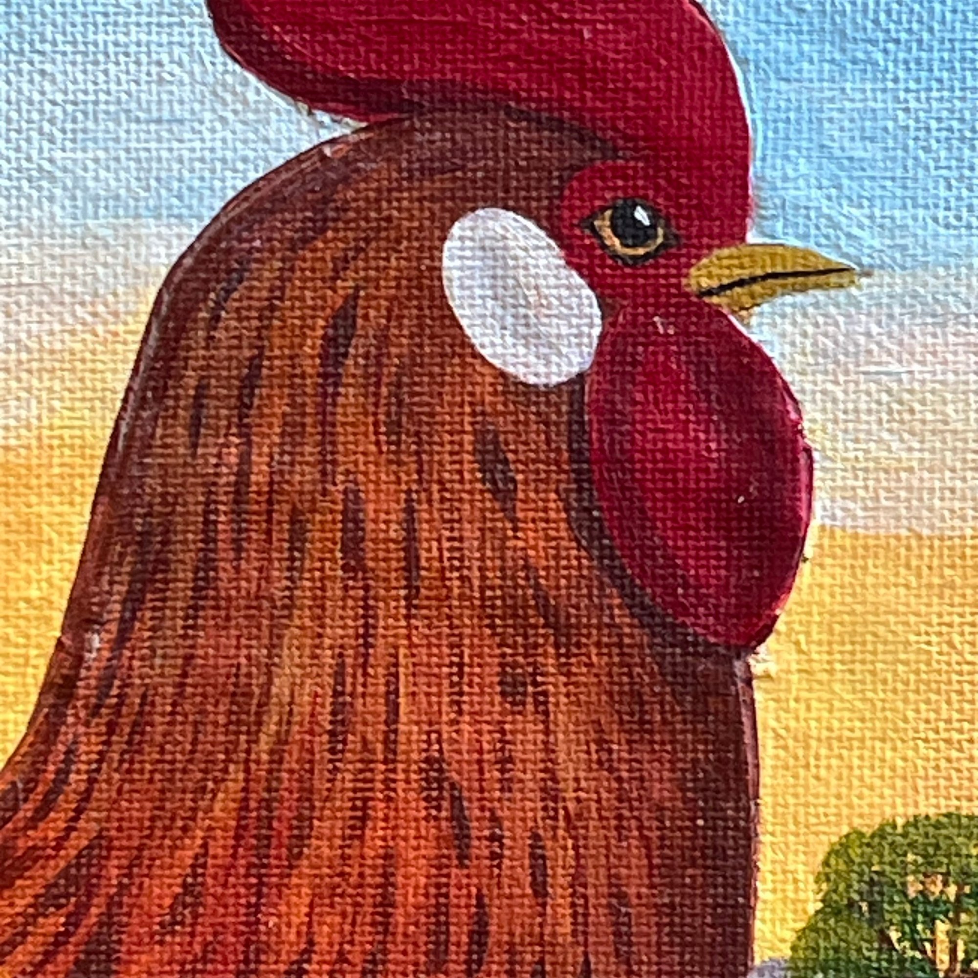 Unframed Rooster Painting Signed Fayre Cooper, 16